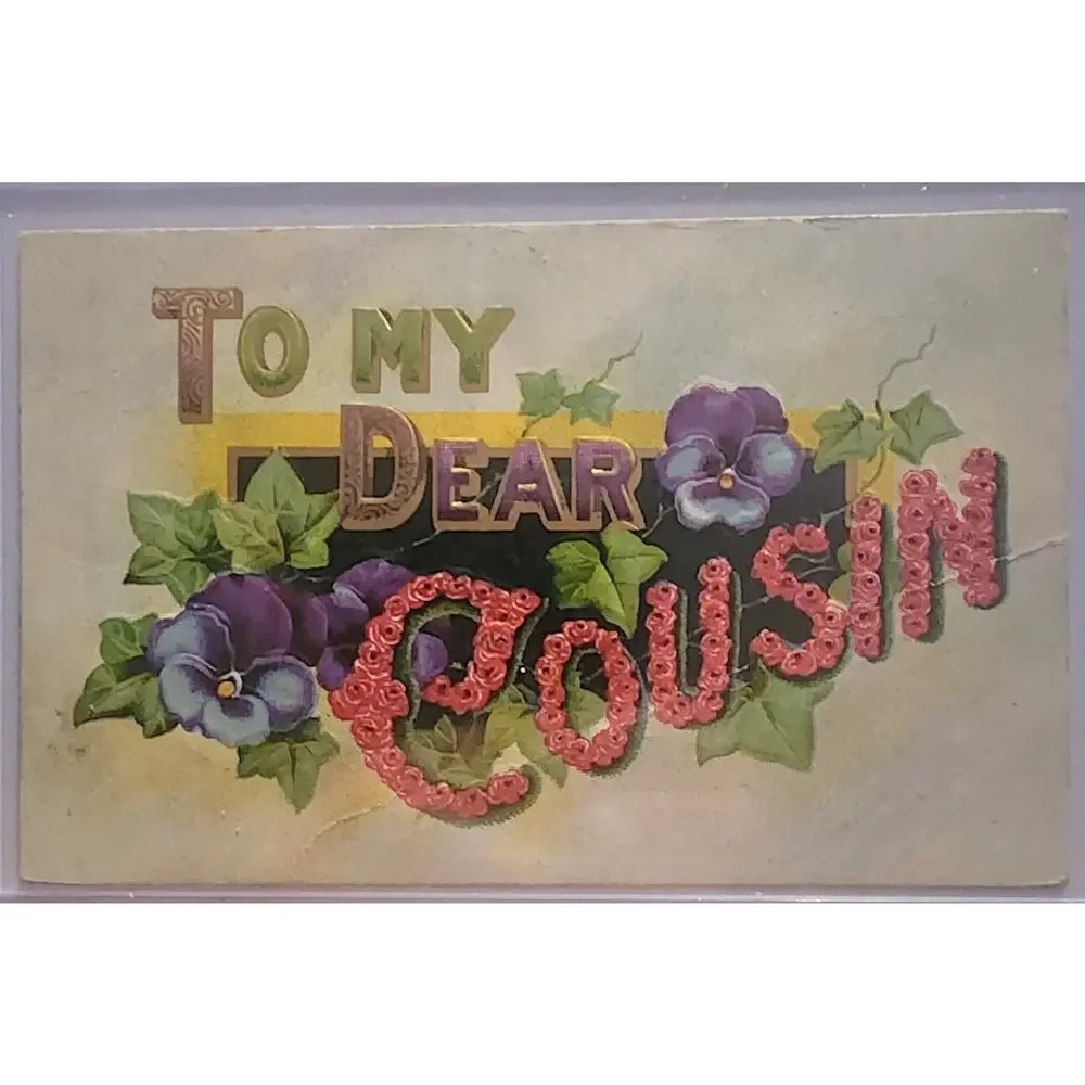 Lot Of Four Vintage Antique Embossed Postcards Flowers Father Dad Cousin